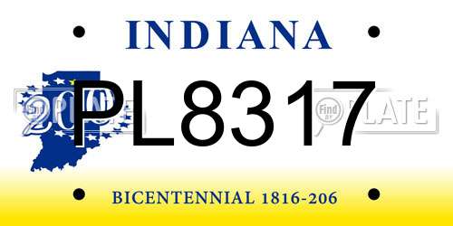 PL8317 Indiana License Plate