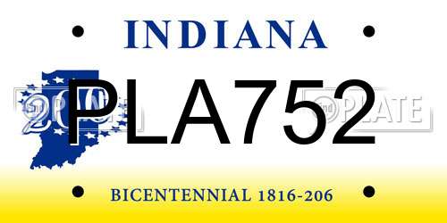 PLA752 Indiana License Plate
