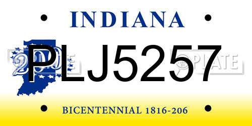 PLJ5257 Indiana License Plate