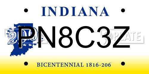 PN8C3Z Indiana License Plate