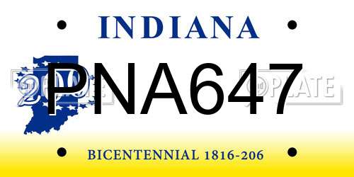 PNA647 Indiana License Plate