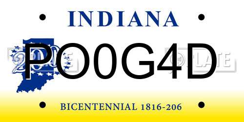 PO0G4D Indiana License Plate