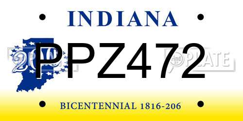 PPZ472 Indiana License Plate