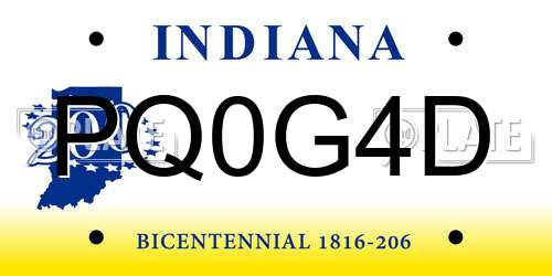 PQ0G4D Indiana License Plate