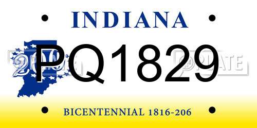 PQ1829 Indiana License Plate