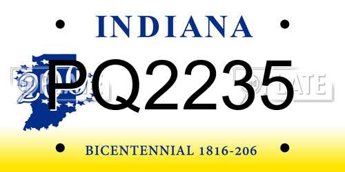 PQ2235 Indiana License Plate