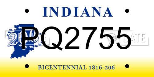 PQ2755 Indiana License Plate
