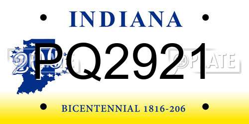 PQ2921 Indiana License Plate