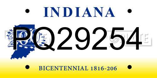 PQ29254 Indiana License Plate