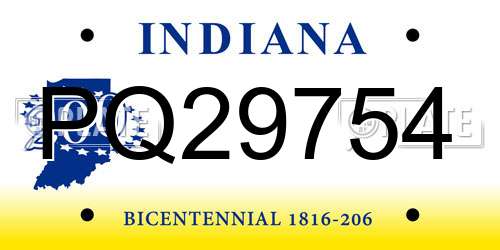 PQ29754 Indiana License Plate