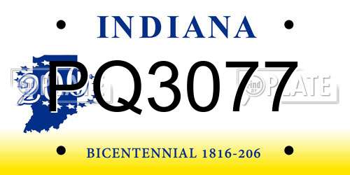 PQ3077 Indiana License Plate