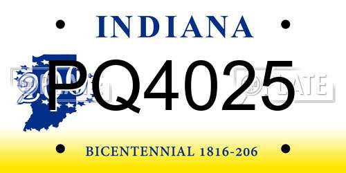 PQ4025 Indiana License Plate