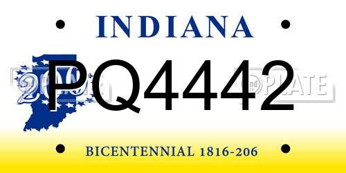 PQ4442 Indiana License Plate