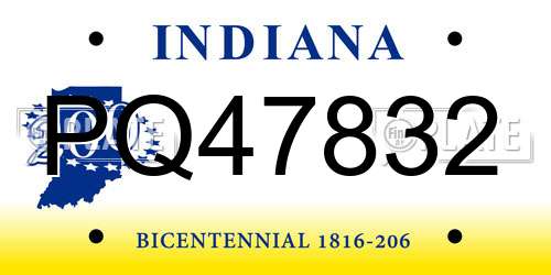 PQ47832 Indiana License Plate