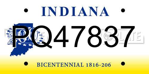 PQ47837 Indiana License Plate