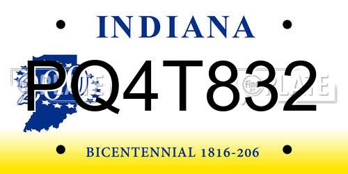 PQ4T832 Indiana License Plate