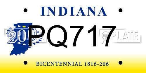 PQ717 Indiana License Plate