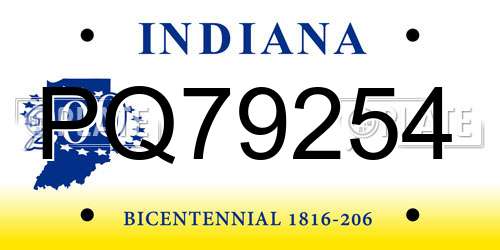 PQ79254 Indiana License Plate
