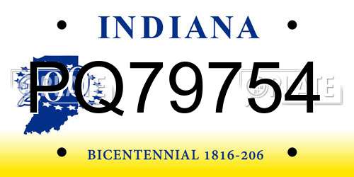 PQ79754 Indiana License Plate