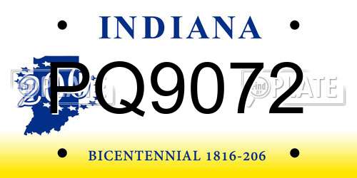 PQ9072 Indiana License Plate