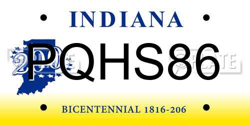 PQHS86 Indiana License Plate