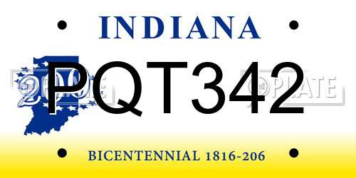 PQT342 Indiana License Plate