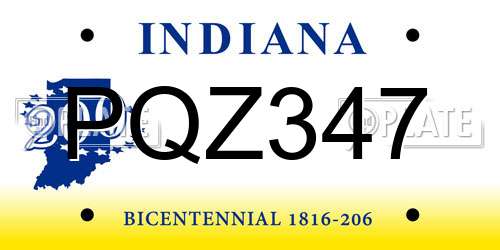 PQZ347 Indiana License Plate