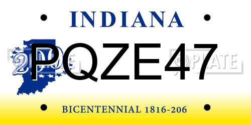PQZE47 Indiana License Plate