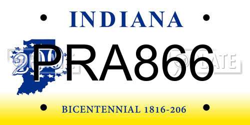 PRA866 Indiana License Plate