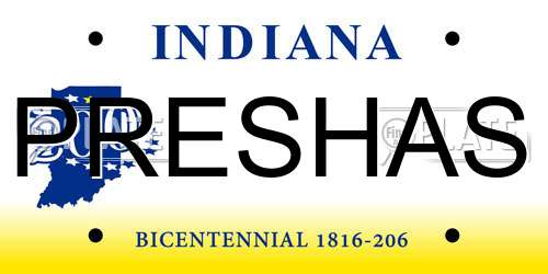 PRESHAS Indiana License Plate