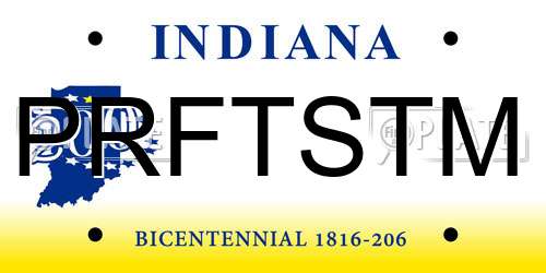 PRFTSTM Indiana License Plate