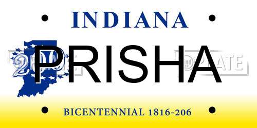 PRISHA Indiana License Plate