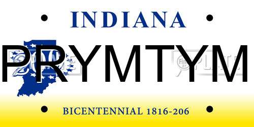 PRYMTYM Indiana License Plate