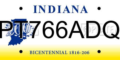 PT766ADQ Indiana License Plate
