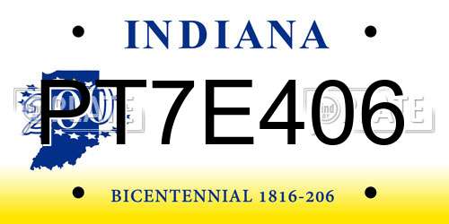 PT7E406 Indiana License Plate