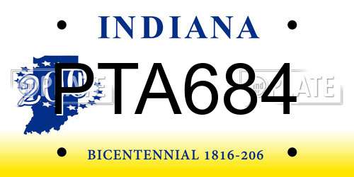 PTA684 Indiana License Plate