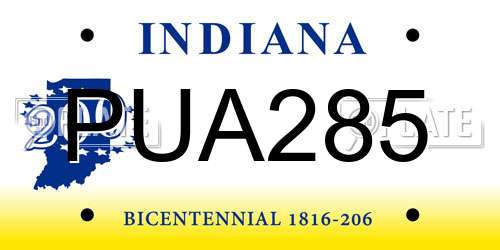 PUA285 Indiana License Plate