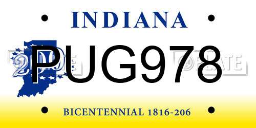 PUG978 Indiana License Plate