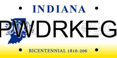 PWDRKEG Indiana License Plate