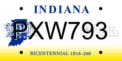PXW793 Indiana License Plate