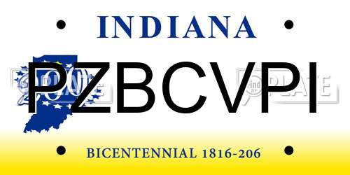 PZBCVPI Indiana License Plate