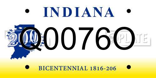 Q0076O Indiana License Plate