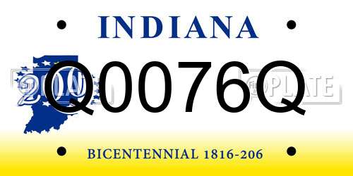 Q0076Q Indiana License Plate