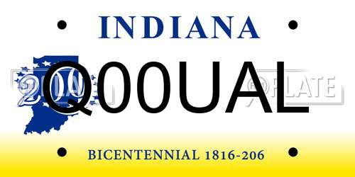 Q00UAL Indiana License Plate