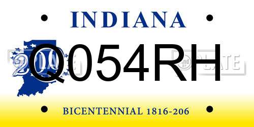 Q054RH Indiana License Plate