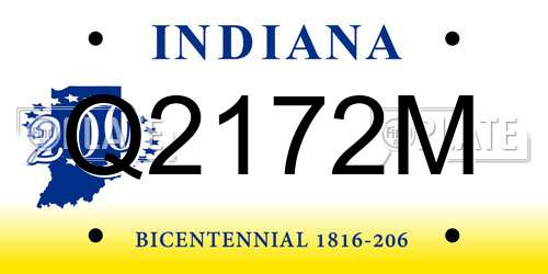 Q2172M Indiana License Plate