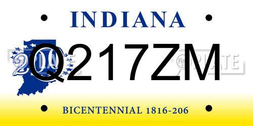 Q217ZM Indiana License Plate