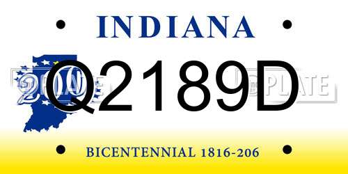 Q2189D Indiana License Plate