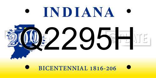 Q2295H Indiana License Plate