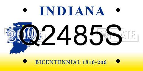 Q2485S Indiana License Plate